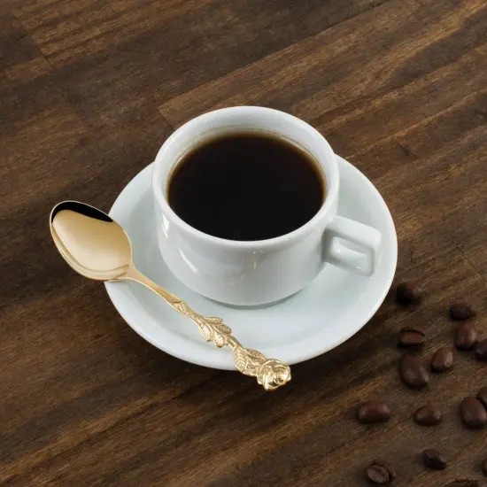 HIC 4.5" Rose Design Gold Plated Demi Spoon - Stirring Coffee Espresso Demitasse {3}
