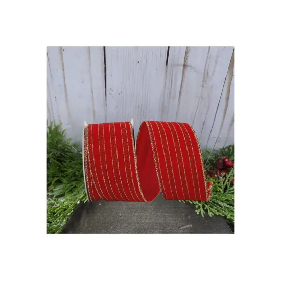 2.5" Glitter Stripe Velvet Ribbon: Red/Gold (10 Yards) {3}