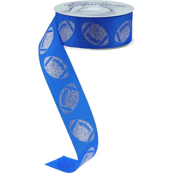 1.5" Glitter Football Ribbon: Royal Blue/Silver (100 Feet) {1}