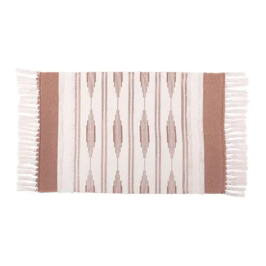 Yellow Bohemian Bathroom Rug with Tassels, Bohemian Style Mat (23.6 x 35 Inches) Brown {1}