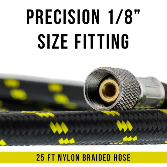 Premium 25 Foot Nylon Braided Airbrush Hose - 1/8" BSP Air Brush Adapter Fitting Connectors on Both Ends (Hose color may vary) {2}