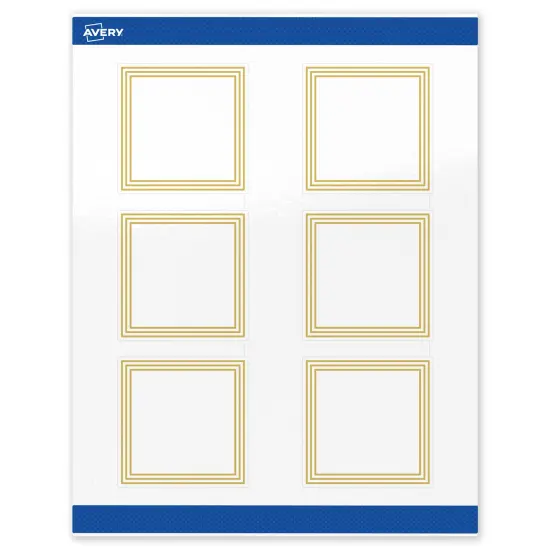 Avery Printable Square Labels, Gold Multi-Lined Border, 3" x 3", Glossy White Square Labels, Permanent, Laser/Inkjet, 60ct, Great for Product Labels {1}