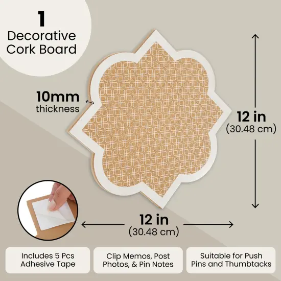 Decorative Bulletin Board Wall Organizer - Cute Framed Self-Adhesive Printed Cork Board for Home, Office, or School (12x12 In) Brown {4}