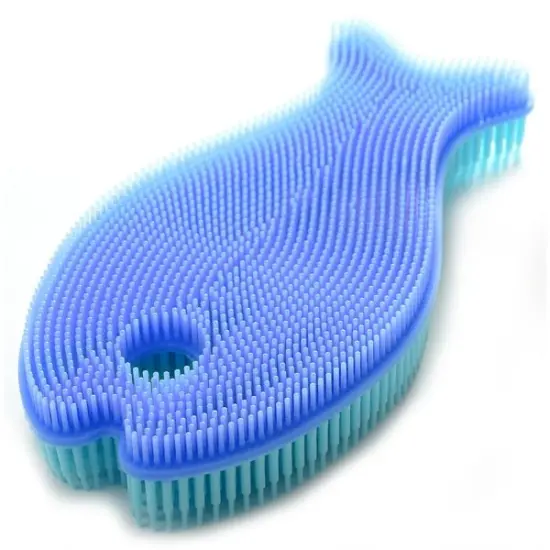 Norpro Silicone Dish Brush - Double Sided Multi Use Veggie Scrubber Pot Holder - Blue (Fish) {1}