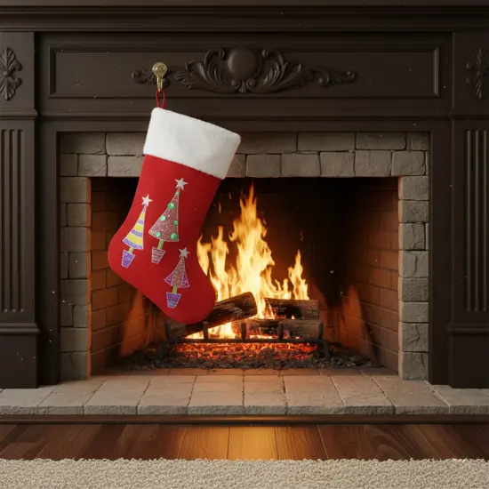 Northlight 20" Red and White Embroidered Velveteen Cuff Christmas Tree Stocking {5}