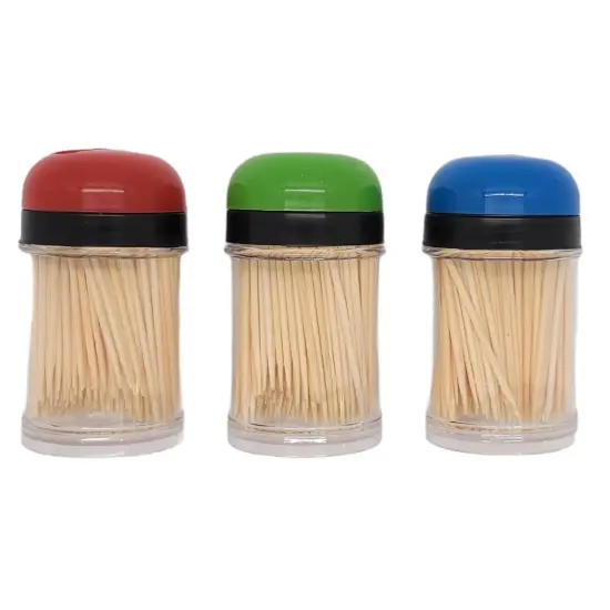 Handy Housewares 3-pack Toothpick Storage Containers with Dispenser Lids - Includes 300 Natural Wood Toothpicks {1}