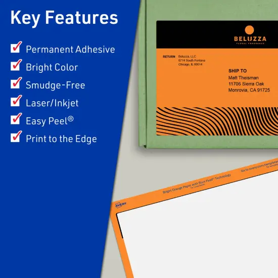 Avery Bright Orange Paper Labels, 4.75" x 7.75" Rectangle {2}