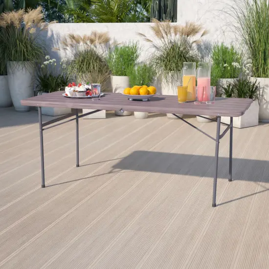 Emma and Oliver 6-Foot Bi-Fold Plastic Banquet and Event Folding Table with Handle Brown {1}