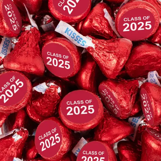 340 Pcs Red Graduation Candy Hershey's Kisses Milk Chocolate Class of 2025 (3.4lb, Approx. 340 Pcs)- By Just Candy {1}