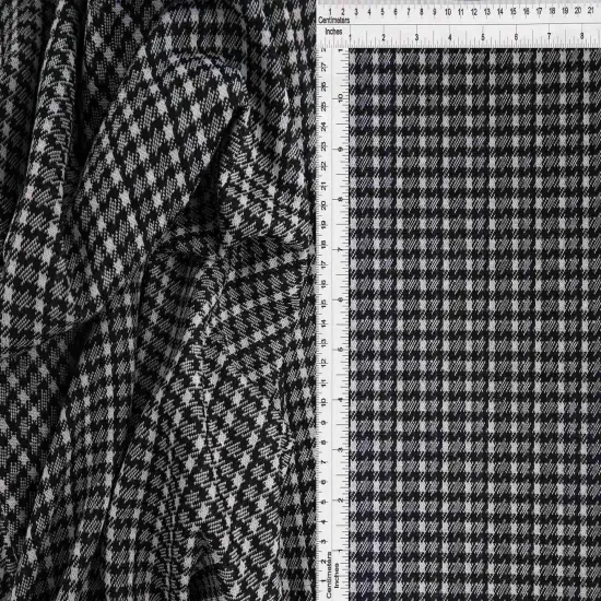 1 Yard Soft Double Knit Jacquard Plaid Fabric Stretch Polyester Rayon Spandex 58/60 Inches Wide BLACK/HUNTER {1}
