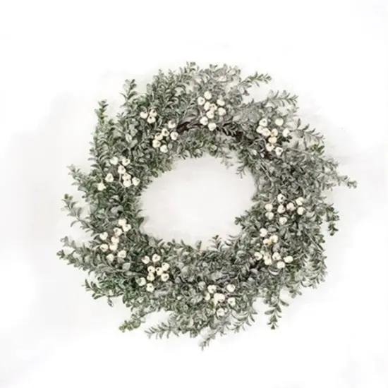 Snow Berries & Icy Boxwood Wreath 22" {1}