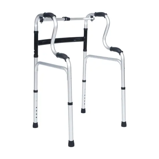 Emma and Oliver Ramsey Bi-Level Foldable Walker with Height Adjustable, Lightweight, Dual-Type Frame and Interchangeable Front Wheels or Rubber-Gripped Feet Black and Gray {2}