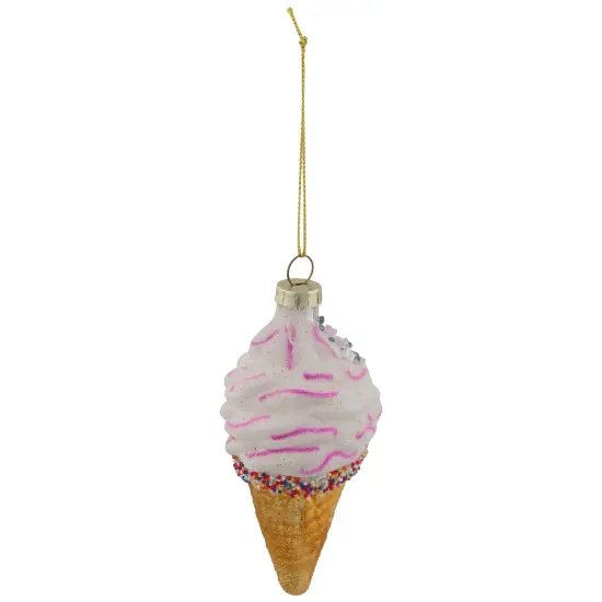 Northlight 4" Vanilla Ice Cream Cone Glass Christmas Ornament Gold {5}