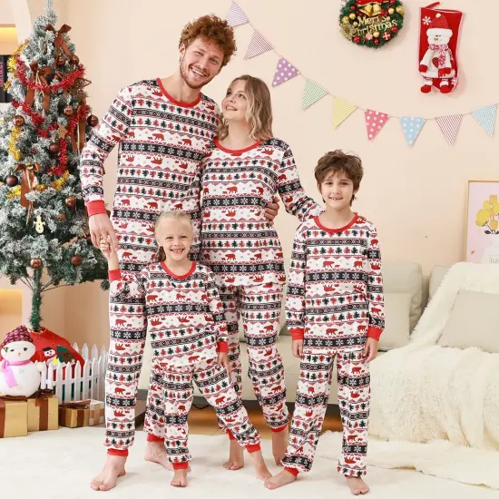Christmas Pajamas Sets Plaid Splicing Printed Outfits {3}