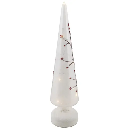 Northlight LED Lighted Birds on Branches Frosted Glass Cone Christmas TreeDecoration - 16" White {5}
