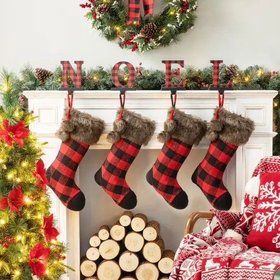 21"L Plush/Fur Christmas Stocking & Tree Skirt Set 2pk Black & Red {3}