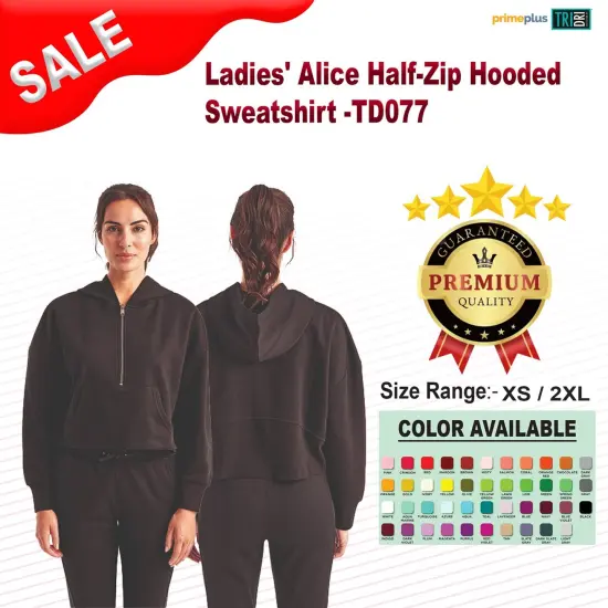 Tridri&reg; Ladies Alice Half Zip Hooded Sweatshirt BLACK {2}