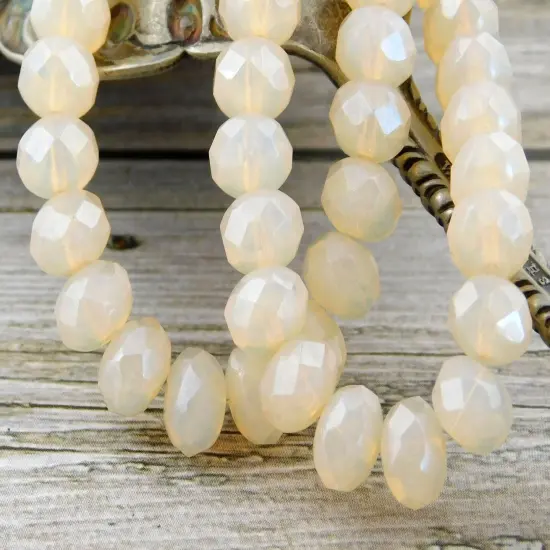 Cream Opalite Fire Polished Rondelle Beads - 3x5mm, 5x7mm or 6x8mm {6}