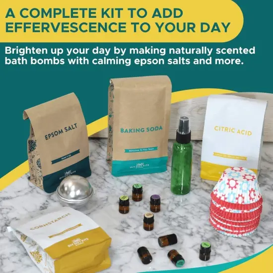 DIY Gift Kits Bath Bomb Making Kit for Kids, Make 12 All Natural Bath Bombs at Home, Made in the USA, 100% Pure, 7 Essential Oils, Epsom Salts, Cupcake Mold Liners, Recipes, Gift Box Included Multicolor {7}