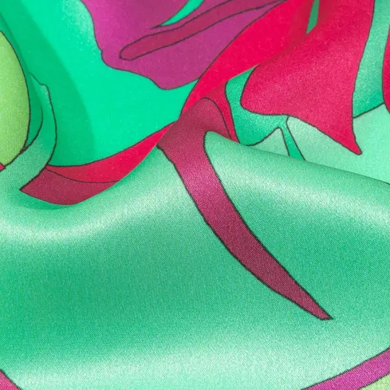 1 Yard Italian Fuchsia Hot Pink and Mint Jungle Leaves Silk Charmeuse 52 inch Width {2}