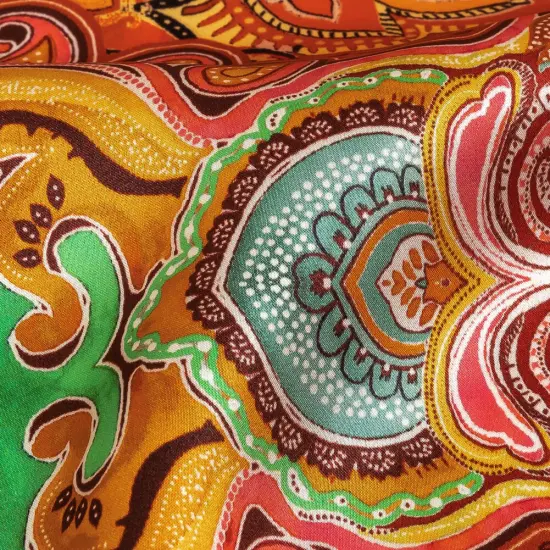 1 Yard Vibrant Green, Red and Orange Floral Tile Silk Charmeuse Fabric 53 inch Width {2}