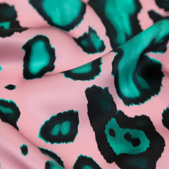 1 Yard Pink Turquoise Abstract Digitally Printed Silk Charmeuse Fabric 55 inch Width {2}