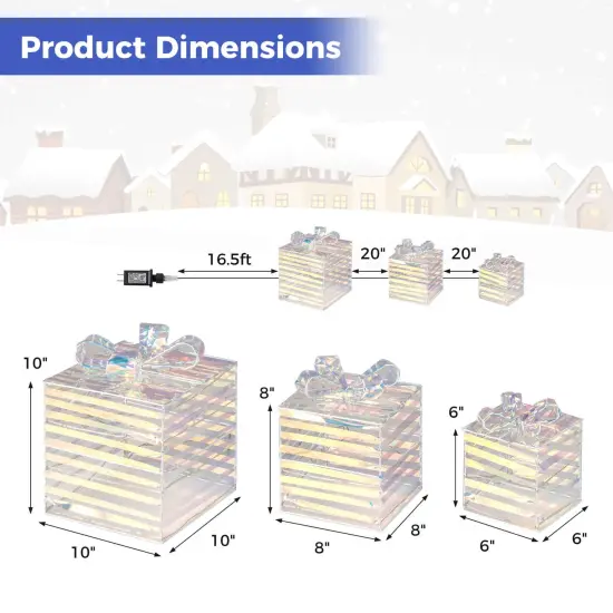 Costway 3 PCS Christmas Lighted Gift Boxes Pre-lit 90 LED Light Up Present Box Decorations {3}