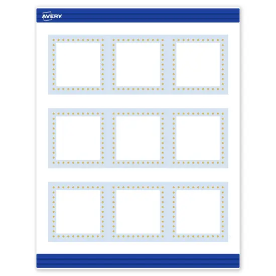 Avery Printable Square Cards, Gold Dots with Blue Border, 2.5" x 2.5", Matte White Square Cards, Laser/Inkjet, 90ct, Great for Business Cards {1}