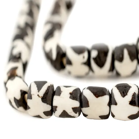 The Bead Chest Batik Bone Beads - Full Strand of Fair Trade African Beads (Small, Star Design) {1}