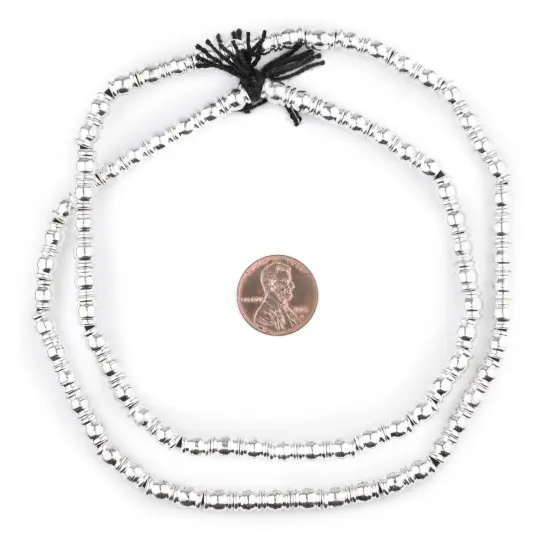 The Bead Chest Shiny Silver Beveled Barrel Beads 6x5mm Unusual White Metal Large Hole 24 Inch Strand {2}