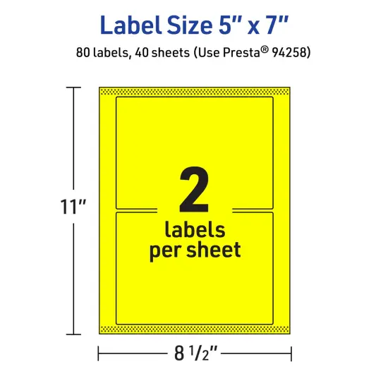 Avery Neon Yellow Paper Labels, 5" x 7" Rectangle {5}