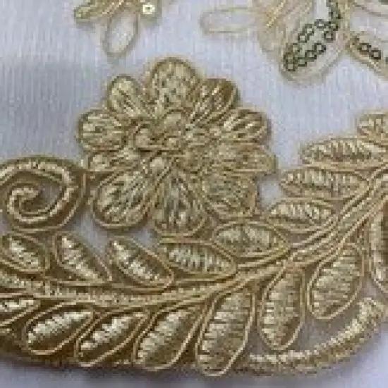 1 Yard Beige Corded Mesh Lace Fabric with Sequins Double Scalloped Embroidery, 54&rdquo; Wide {3}