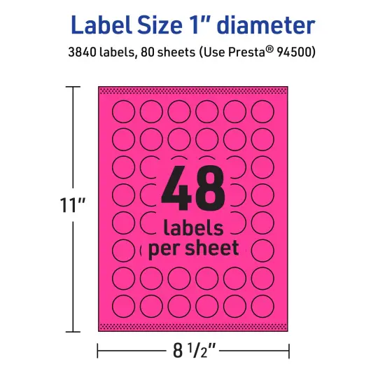 Avery Neon Magenta Paper Labels, 1" Diameter Round {5}