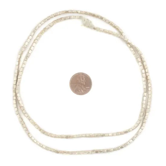 The Bead Chest Silver Ethiopian Rectangular Tube Beads 3mm African White Metal 28 Inch Strand Handmade {2}