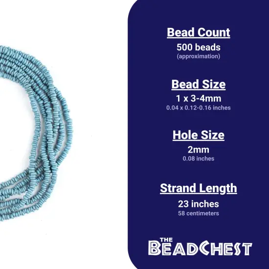 The Bead Chest Sky Blue 4mm Glass Heishi Beads - 23" Strand of Indonesian Java Spacer Beads for Crafts & Jewelry Making {4}