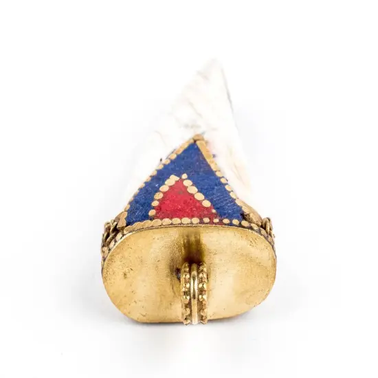 The Bead Chest Blue Inlaid Conch Shell Tooth Pendant 55x30mm Nepal Multicolor Large Hole {3}