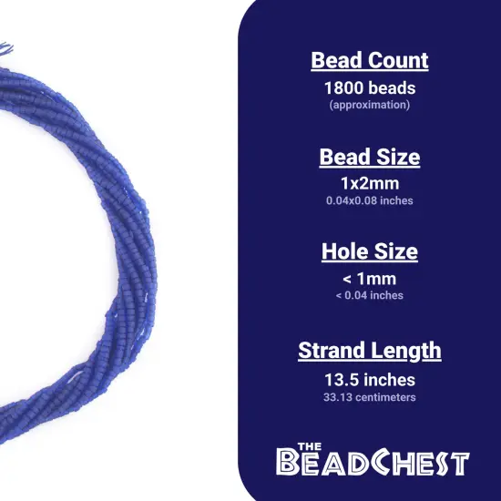 The Bead Chest 2mm Glass Seed Beads - Full Strand of Afghani Tribal Beads (Navy Blue) - Bunch of 10 Strands {4}