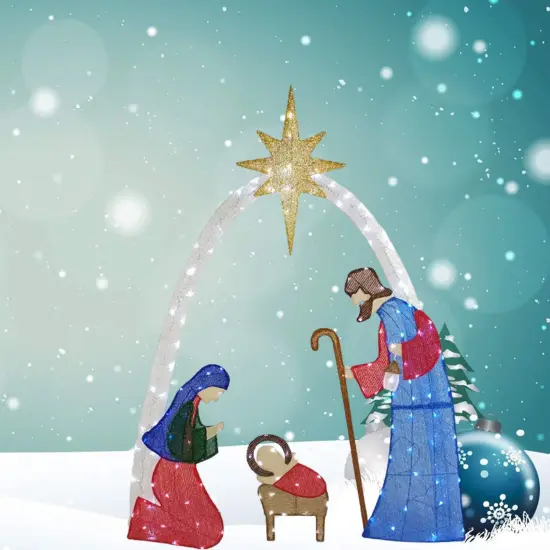 Stunning 54-Inch H Nativity Scene with 115 Cool White LED Christmas Lights {2}