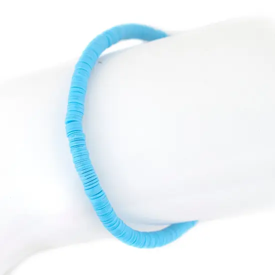 The Bead Chest Boho Stretch Bracelet, Baby Blue - Stackable African Vinyl Heishi, Unisex for Men & Women {3}