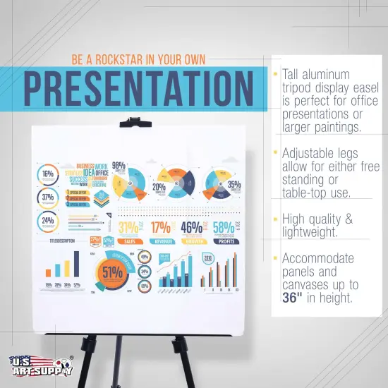 U.S. Art Supply 66" Black Metal Tripod Easel Display (2 Pack) - Adjustable 20"- 5.5', Holds 32" Canvas - Floor/Tabletop Easel Stand, For Sign Display, Painting, Poster Board, Canvas - Portable Bag {4}