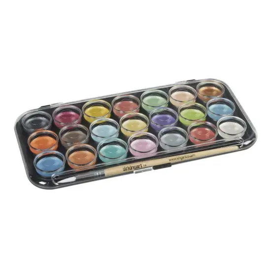 KINGART&reg; Watercolor Pan Set, Pearlescent Colors, 21 Unique Shades & Paint Brush {4}