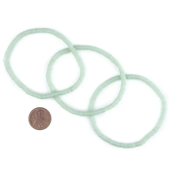 The Bead Chest Boho Stretch Bracelet, Pistachio Green - Stackable African Vinyl Heishi, Unisex for Men & Women {2}