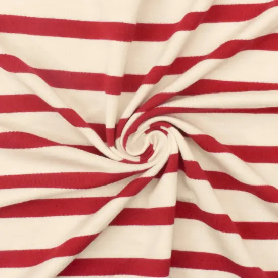 Red-Ivory Stripe Stretch Spandex Rayon Modal Jersey Knit Fabric By the Yard {2}