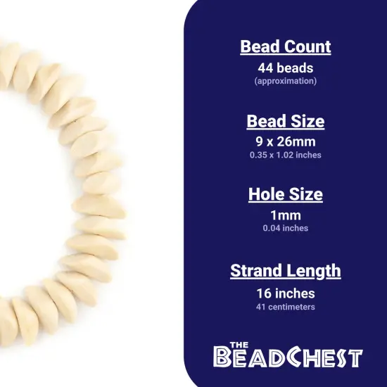 The Bead Chest Cream Twisted Chunk Natural Wood Beads 9x26mm White Unusual 16 Inch Strand {4}