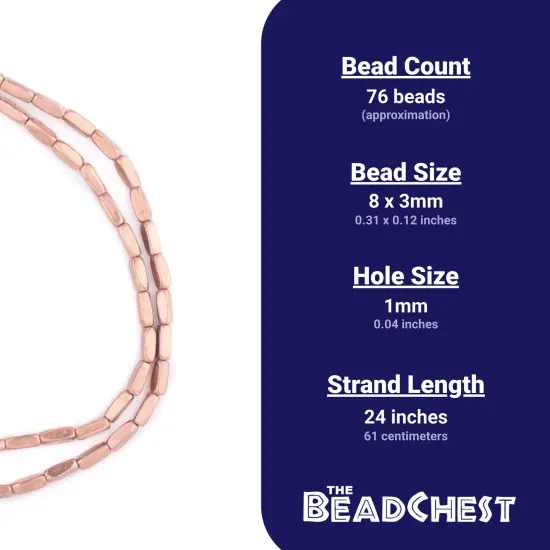 The Bead Chest Copper Faceted Rectangle Beads (8x3mm) {4}