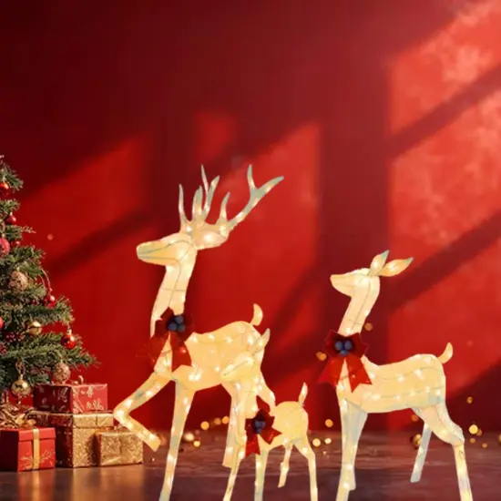 Whimsical Lighted Deer Family Set with 210 Warm White LED Holiday Lights Height 60"x 48" x 32" {3}
