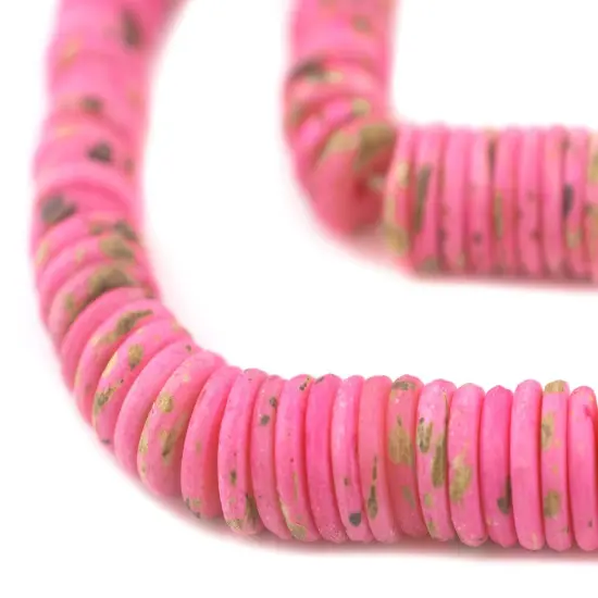 The Bead Chest 10mm Tourmaline Pink Bone Button Beads: Nepal Flat Round Disk Heishi Beads for DIY Necklace Jewelry Making {1}
