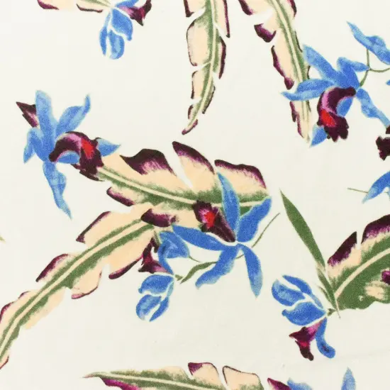 Ivory-Blue-Multi Floral Printed Stretch Nylon Tricot Knit Swimwear Fabric By the Yard {2}