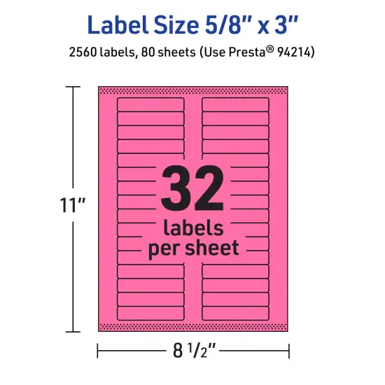 Avery Bright Pink Paper Labels, 5/8" x 3" Rectangle {5}