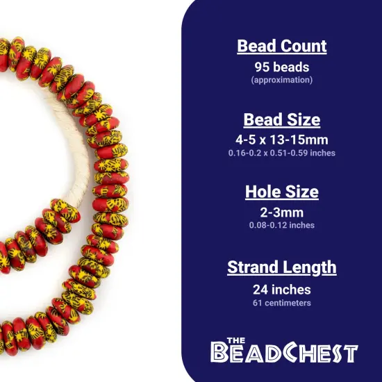 The Bead Chest Fused Rondelle Recycled Glass Beads 14mm Sun & Fire, 24-Inch Strand, Handmade in Ghana for Jewelry Making & Crafts | Approximately 95 Beads {4}